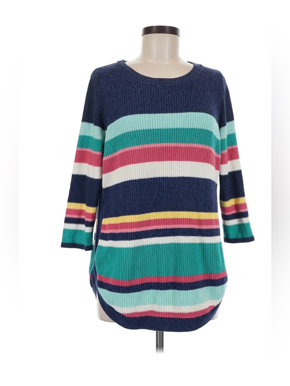 NWT Allison Daley Plus 1X Knit Tunic Sweater Stripe Navy Teal Pink Yellow